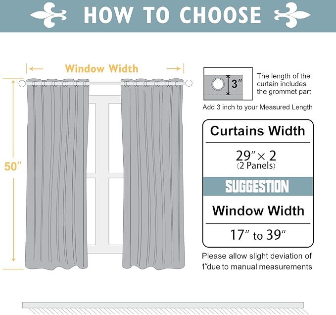 ChrisDowa Small Window Curtains 50 inches Long for Bedroom - Grommet Short Thermal Insulated Room Darkening Curtains for Kitchen (2 Panels, Greyish White, 29 x 50 Inch)