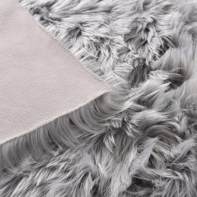 ORINOVA Light Gray Washable Fuzzy Fur Runner Rugs for Living Room Nursery Rugs for Bedroom Faux Sheepskin Shag Rug 2x6 Teen Room Décor