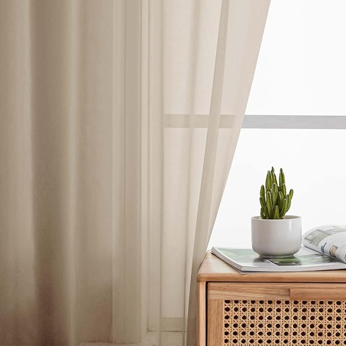 Taupe Sheer Curtain for Bedroom Living Room 78 Inches Long 2 Panels Set, Solid Soft Airy Light Filtering Sheer Window Curtains, Modern Rod Pocket Door Curtain, Taupe, 42" Wx78 L Inches