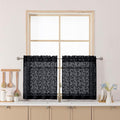 Chyhomenyc Black Sheer Curtains 24 Inch Length, Light Filtering Leaf Tufted Textured Small Window Kitchen Curtain Over Sink, Short Half Window Curtains for Bathroom Basement, 30" Wx24 L, 2 Panels