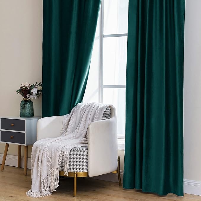 MIULEE Velvet Curtains 108 inches Long 2 Panels - Luxury Blackout Curtains for Bedroom Living Room Thermal Insulated Home Christmas Decor Super Soft Window Drapes Rod Pocket & Back Tab, Emerald Green