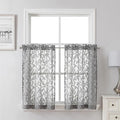 Lecloud Leia Charcoal Grey Sheer Kitchen Curtains 30 Inch Length 2 Pcs, Leaf Textured Voile Classic Jacquard Tiers, Dual Rod Pocket Window Treatments for Bedroom Living Room, Each Panel 28" W x 30" L