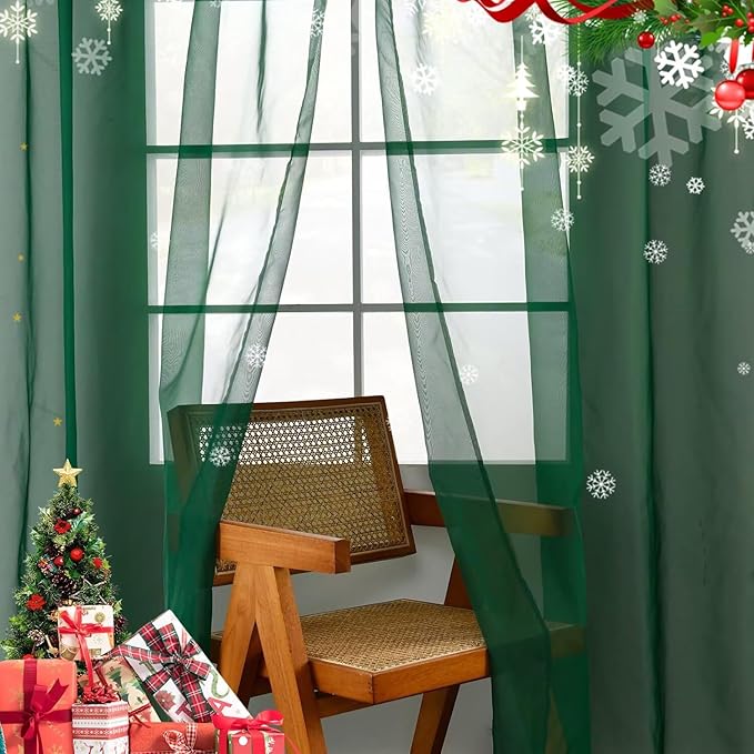 youleyar Solid Sheer Rod Pocket Curtain Voile Draperies 2 Panels White Beige Black Ivory Grey 26 Inch Width 30 Inch Long 1 Pair for Kitchen Bedroom Children Living Room Yard(Foliage Green,26W x 30L)