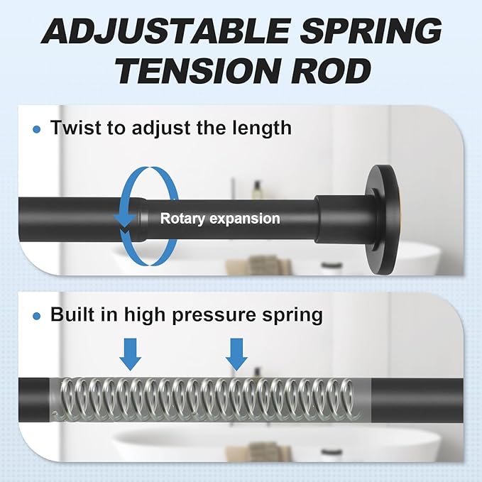 CorkLatta Black Shower Curtain Rod 31 to 68 Inch,1 Inch Diameter Adjustable Spring Tension Stainless Steel Telescoping Rod,Easy Install,No Rust