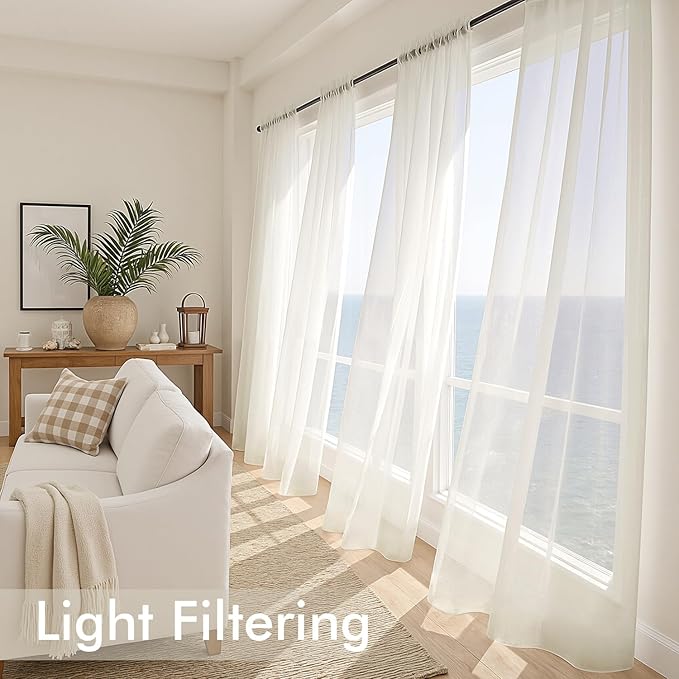 MIULEE Ivory Sheer Curtains 108 Inches Long, 4 Panels Set, Light Filtering Rod Pocket Voile Drapes for Living Room and Bedroom, Airy Soft Fabric Window Treatments, 42 x 108 Inches