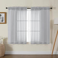 Gwine Light Grey Sheer Kitchen Curtains 36 Inch Length, Light Filtering Voile Soft Airy Small Cafe Curtains, Short Window Curtain for Bathroom Basement, 42x36 inch, 2PCS
