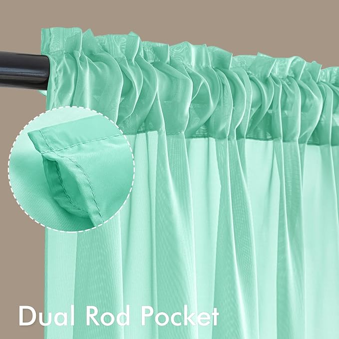 MIULEE Aqua Sheer Curtains 63 Inches Long, 4 Panels Set, Light Filtering Rod Pocket Voile Drapes for Living Room and Bedroom, Airy Soft Fabric Window Treatments, 42 x 63 Inches