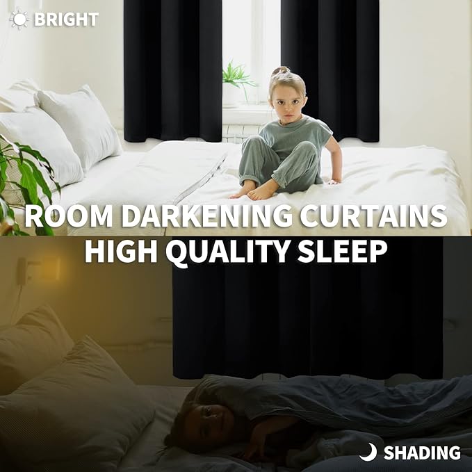 BGment Blackout Curtains - Grommet Thermal Insulated Room Darkening Bedroom and Living Room Curtain, Set of 2 Panels (70 x 63 Inch, Black)