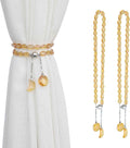 PEDOBO Magnetic Curtain Tiebacks, 2 Pack Crystal Beaded Sun & Moon Pendants Sheers/Draperies Holdbacks for Window Home Office Decor (Gold)