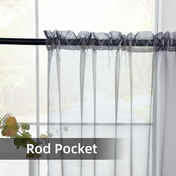 youleyar Solid Sheer Rod Pocket Curtain Voile Draperies 2 Panels White Beige Black Grey Coffee 70 Inch Width 108 Inch Long 1 Pair for Kitchen Bedroom Children Living Room Yard(Grey,70Wｘ108L)