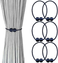Melaluxe 6 Pack Magnetic Curtain Tiebacks, Decorative Curtain Holdbacks for Window Décor (Navy Blue)
