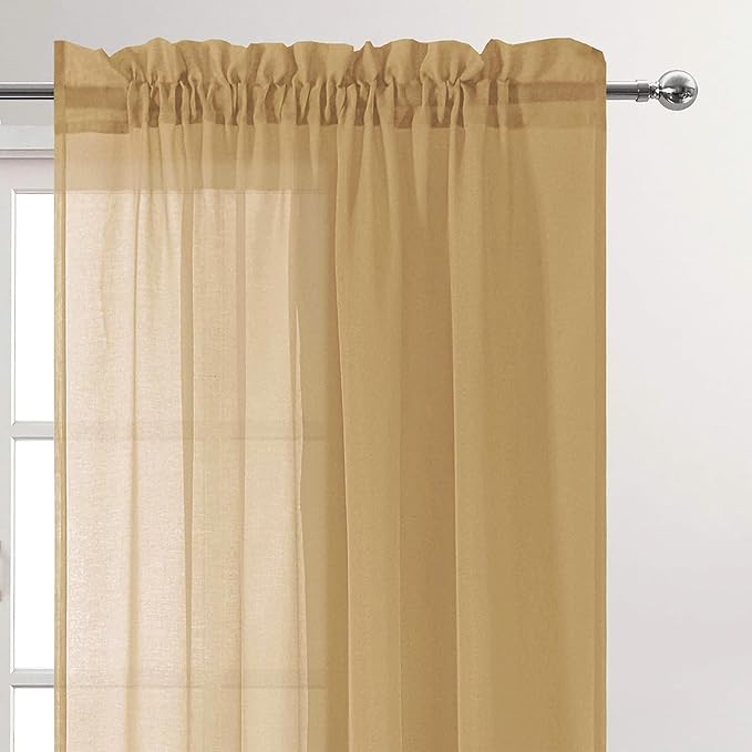 DWCN Taupe Sheer Curtains Semi Transparent Voile Rod Pocket Curtains for Bedroom and Living Room, 52 x 108 inches Long, Set of 2 Panels