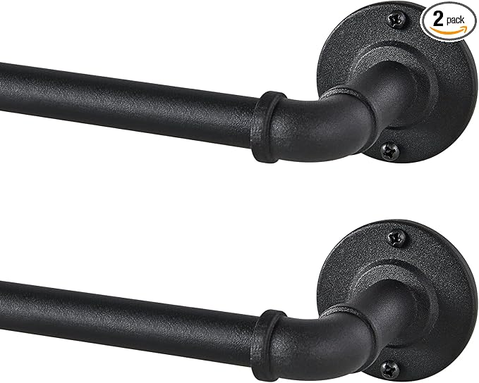 2 Pack Industrial Curtain Rods for Windows 48 to 84 Inches, Blackout Wrap Around Curtain Rod, for Indoor and Outdoor, 5/8 Inch Diameter, 35 to 75 Inches, Black