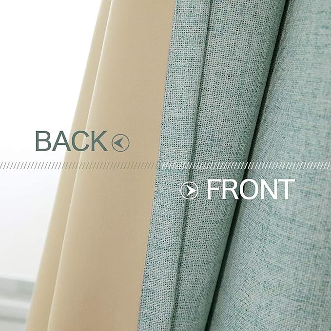 MIULEE Linen Texture Curtains for Bedroom Solid 100% Blackout Thermal Insulated Seafoam Green Curtains Grommet Room Darkening Curtains/Draperies for Living Room Nursery 52x54 Inch (2 Panels)