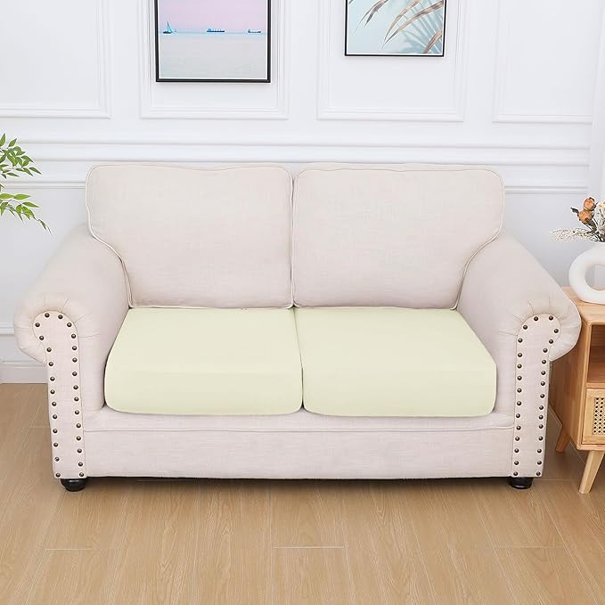 hyha Milk Silk Couch Cushion Covers, Soft Magic Sofa Covers Washable for 2 Cushion Couch, Stretch Sectional Outdoor Cushion Covers for Patio Furniture with Elastic Bottom(2 Packs, Cream)
