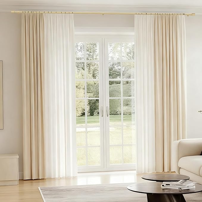 5/8” Diameter Curtain Rods 30-90 Inch, for 30-84 Inch Windows, Adjustable Splicing Gold Curtain Rods for Windows with Brackets, Window Rod Long Small Curtains Rod, 2 Pack