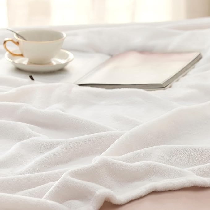 Bedsure GentleSoft Fleece Throw XL Blanket White - 300GSM Soft Lightweight Plush Cozy Blankets for Bed, Sofa, Couch, Travel, Camping, 50x70 inches