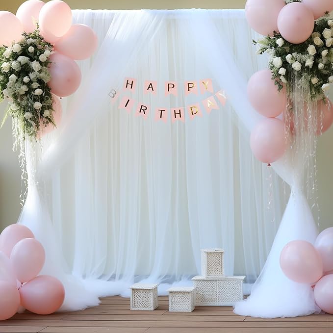 Sheer Backdrop Curtains White Tulle Backdrop Curtain for Parties Wedding White Backdrop Curtain for Birthday Party Baby Shower Photos Background Drape 30ft x 10ft(5ft x 10ft, 6 Panels)
