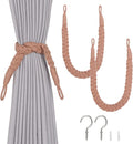NICEEC 2 Pack Natural Cotton Rope Curtain Tiebacks Elegant Boho Style Decorative Drape Tie Backs Soft Hand-Woven Rope Curtain Holdbacks with Metal Hook for Home & Office Drapery (Reddish Brown)