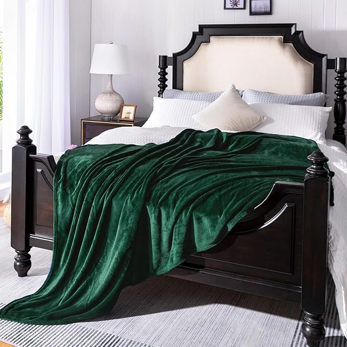 JIAHANNHA Flannel Fleece Blanket Queen Size Green 90 by 90 Inches Blankets for Couch Sofa Bed 280GSM,Super Soft Plush Cozy and Luxury Warm Bed Blanket for All Season