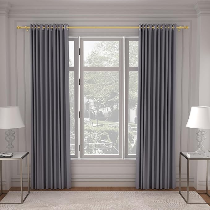 SMODBRODRE Curtain Rods for Window 32 to 120, Gold 5/8 inch Splicing Single Window Curtain Rod Set with Brackets
