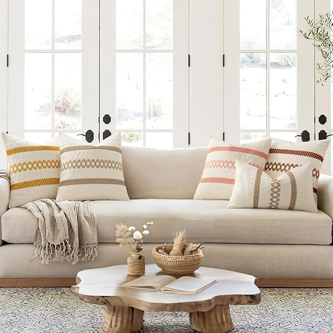 MIULEE Set of 2 Mustard Yellow Boho Decorative Lumbar Pillow Covers 12x20 Inch Farmhouse Rustic Couch Throw Pillows Modern Cotton Cushion Covers Retro Macrame Woven Spring Decor for Bed Sofa Chair