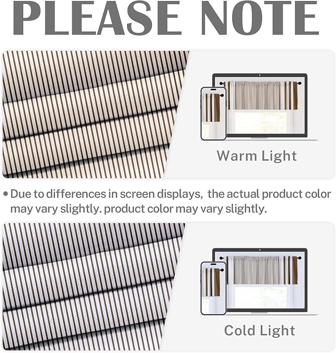 Emvency 2 Pack Valances Window Treatments, Striped Brown Minimalist Neutral Modern Drapes Adjustable Curtain for Windows Living Room Kitchen Over Sink, 52x18 Inch Rod Pocket Valances