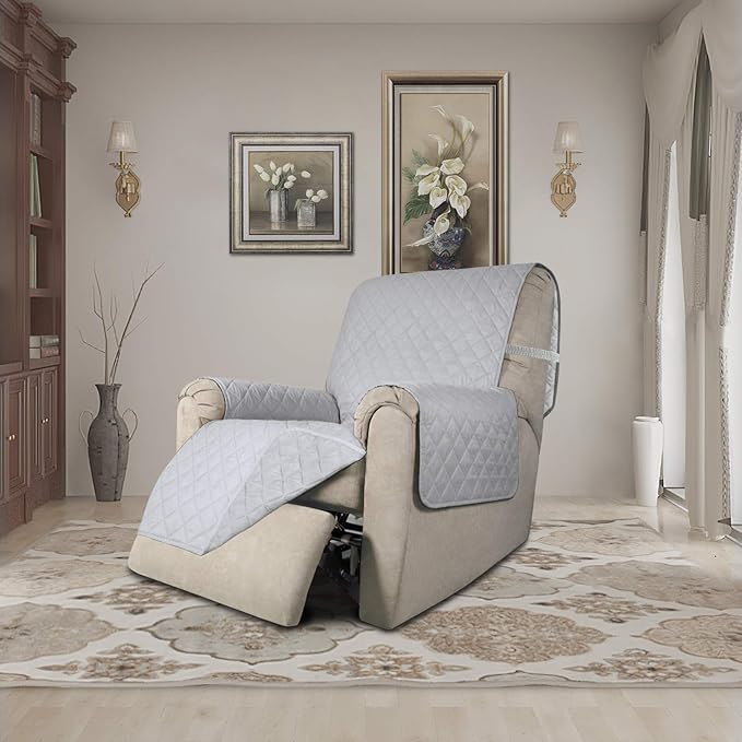 Easy-Going Recliner Chair Slipcover Reversible Sofa Cover Water Resistant Couch Cover Furniture Protector with Elastic Straps for Pets Dog (Recliner, Light Gray/Light Gray)