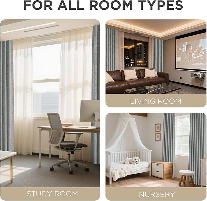 Joydeco Blackout Curtains for Bedroom - 108 Inch Long 100% Light Blocking 2 Panels Light Grey Drapes, Thermal Insulated Room Darkening Curtains, Linen Textured for Living Room, Rod Pocket & Back Tabs