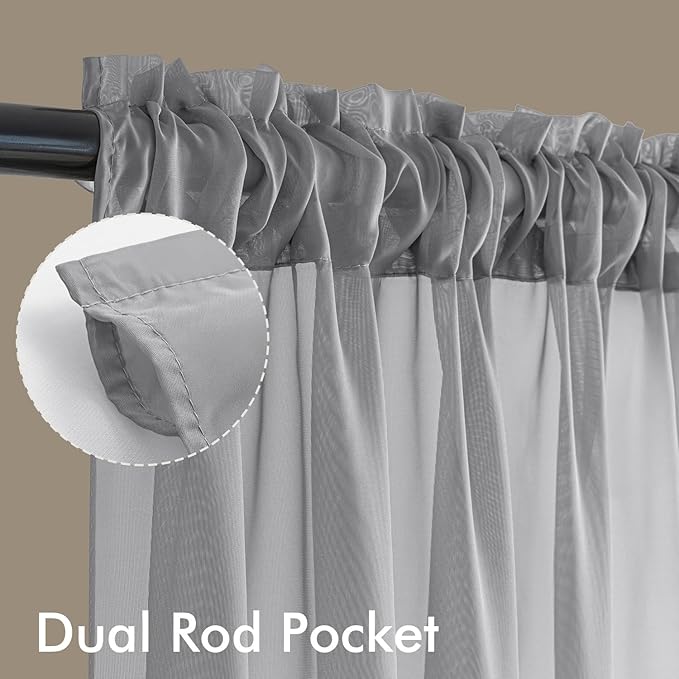 MIULEE Dark Grey Sheer Curtains 84 Inches Long, 4 Panels Set, Rod Pocket Light Filtering Window Drapes for Bedroom and Living Room, Elegant Airy Fabric, 54 x 84 Inches
