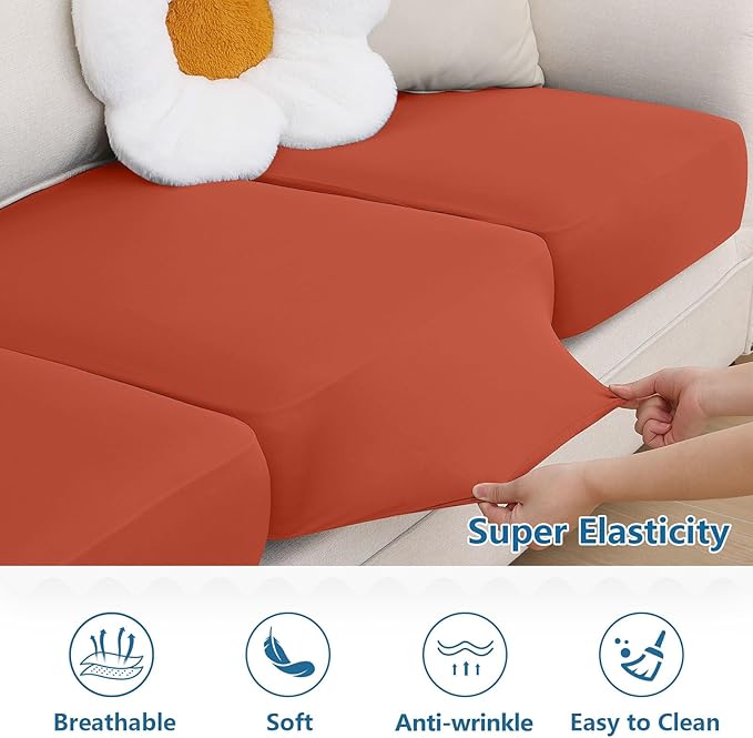 hyha Milk Silk Couch Cushion Covers, Soft Magic Sofa Covers Washable for 2 Cushion Couch, Stretch Sectional Outdoor Cushion Covers for Patio Furniture with Elastic Bottom(2 Packs, Rust)