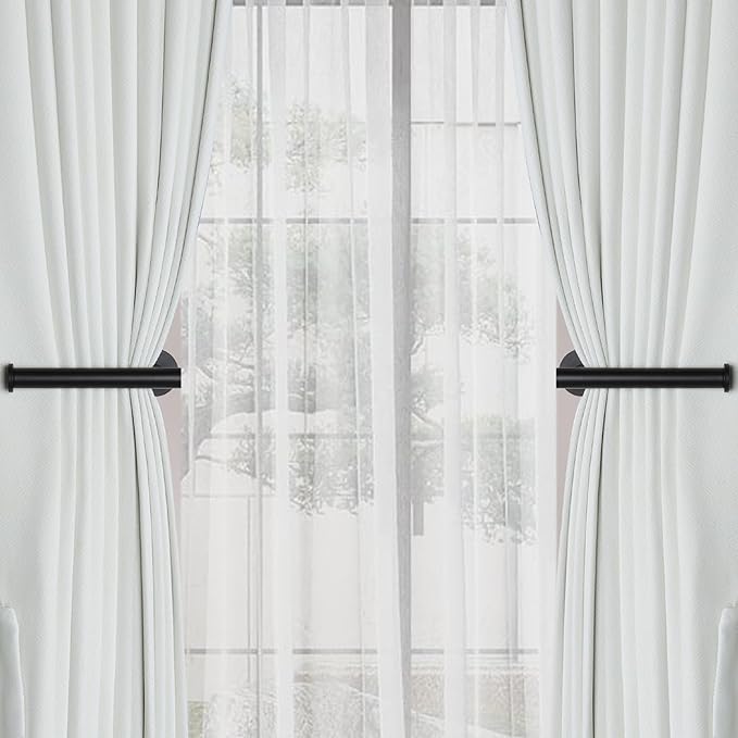 Groleca 6 Pack Adhesive Curtain Holdbacks Curtain Tie Backs Curtain Holdbacks No Drill Curtain Pull Backs Adhesive Curtain Hooks Curtain Holders for Drapes (6, Black)