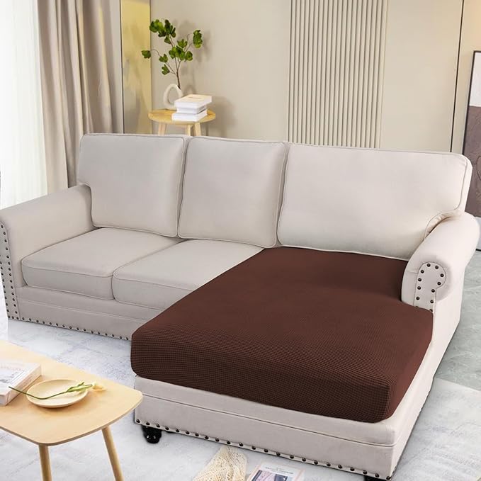 H.VERSAILTEX Super Stretch Individual Chaise Cover Sectional Couch Covers for L Shaped Sofa Both Left/Right Featuring Thick Jacquard Textured Twill Fabric (1 Piece Chaise Cover Large, Burnt Brick)