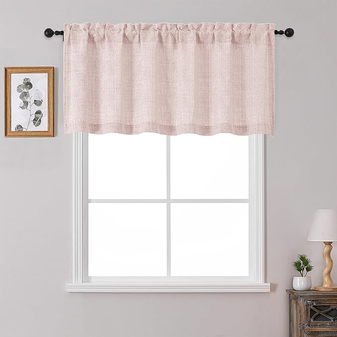 OWENIE Blush Pink Valances for Windows 1 Pcs 22 Inch Length, Light Filtering Textured Short Small Valance Curtains for Bathroom Basement Living Room, Half Window Curtains Over Sink, 60" W by 22" L