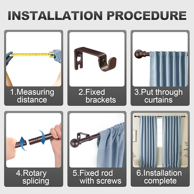 Bronze Curtain Rods for Bedroom with Brackets,5/8 Inch Diameter Small Window Curtain Rod Adjustable 32 to 60 Inches,Easy Install Drapery Rods