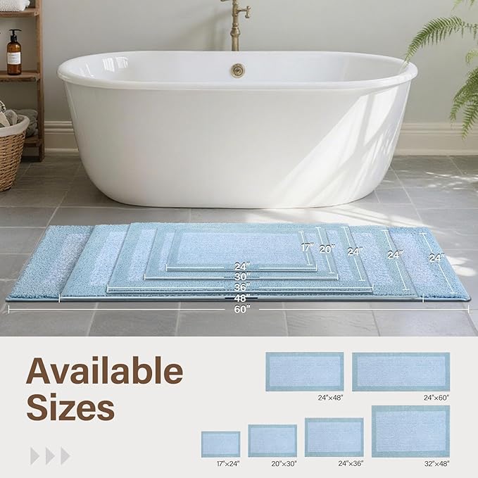 36x24 Large Bathroom Rugs Washable Non Slip, Light Blue Bath Mat for Bathroom Floor Tub, Soft Absorbent Quick Dry Mats for Shower, Bathtub,Home Decor