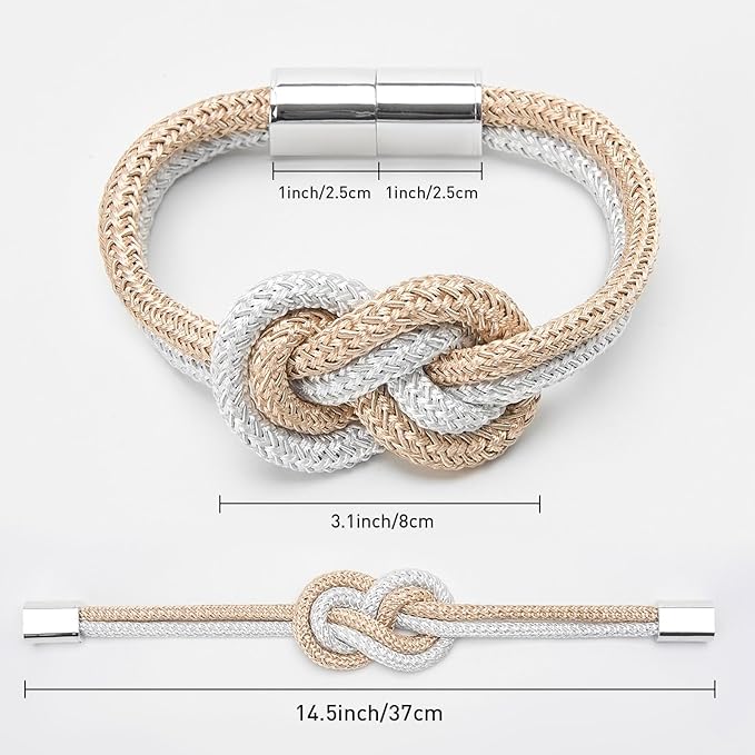 NICEEC 4 Pack Mini Magnetic Curtain Tiebacks Nordic Simple Style Drape Tie Backs Elegant Hand Weave Rope Knot Decorative Curtain Holdbacks for Home & Office Thin Window Drapery (Beige & White)