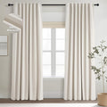 Topfinel 100% Blackout Linen Curtains 72 Inch Long Ivory Blackout Cream White Curtains, Pinch Pleated Back Tab Sun Blocking Drapes with Hooks Room Darkening Heat Reducing 52" X 72" Christmas