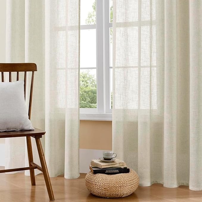 Joydeco Linen Curtains 108 Inch Length 2 Panel Sets,Light Filtering Curtains for Bedroom 52 Inch Wide Living Room Drapes with Back Tabs & Rod Pockets (W52 x L108 Inch, Beige)