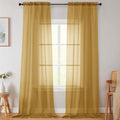 Extra Long Sheer Gold Curtains for Bedroom Living Room 108 Inches Long 2 Panels Set, Solid Soft Light Filtering Rod Pocket Sheer Window Curtains, Gold, Each 42" Wx108 L Inch
