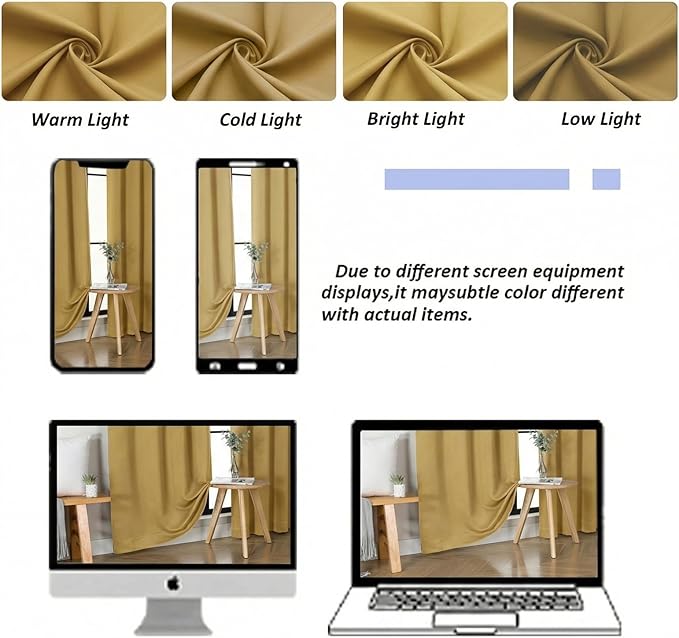 Simplebrand Bright Gold Blackout Curtains for Bedroom 96 Inches Long 2 Panels, Solid Thermal Insulated, Energy Saving Living Room Window Treatment Curtains Blackout Drapes, W50 x L96 Inch, Bright Gold