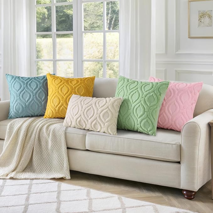 decorUhome Summer Throw Pillow Covers 26x26 Inch Set of 2, Soft Plush Faux Wool Light Sage Green Solid Couch Pillow Covers, Accent Euro Sham Farmhouse Square Pillow Cases for Sofa Bed Living Room