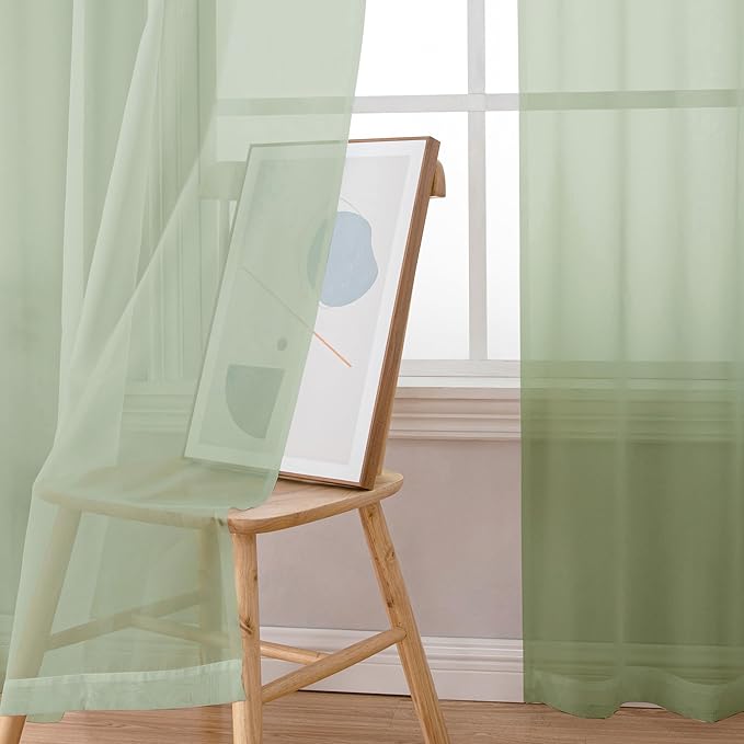 OWENIE Sheer Curtains 84 inches Long 2 Panels Set for Bedroom Living Room, Soft Solid Living Room Rod Pocket Light Filtering Curtains, 2 Pcs Each 42“ W x 84" L, Light Green