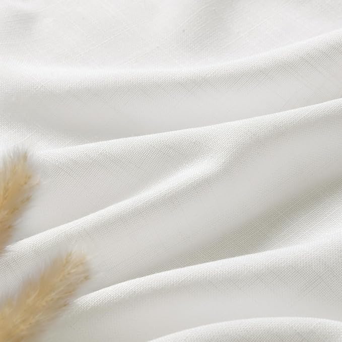 Off White Linen Curtains 80 inches Long for Bedroom Back Tab Light Filtering Privacy Sheer Curtains 2 Panel Set Modern Farmhouse Coastal Decor Cotton Textured Gauze Curtain 38x80 for Dinning Room