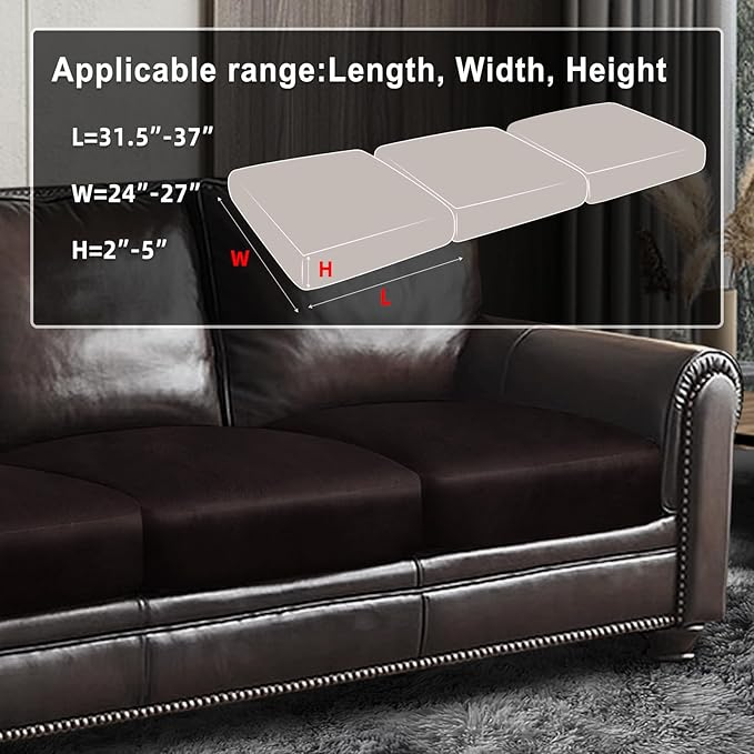 Leather Look Couch Cushion Covers Sofa Seat Slipcovers Sets Couches Furniture Protector for Sectional Armchair Loveseat Pets Kids Stretch Spandex Fabric (3 Cushion XL Sofa, Chocolate)