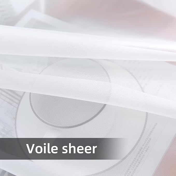 youleyar Solid Sheer Rod Pocket Curtain Voile Draperies 4 Panels White Beige Black Grey Coffee 52 Inch Width 108 Inch Long 1 Pair for Kitchen Bedroom Children Living Room Yard(White,52Wｘ108L)
