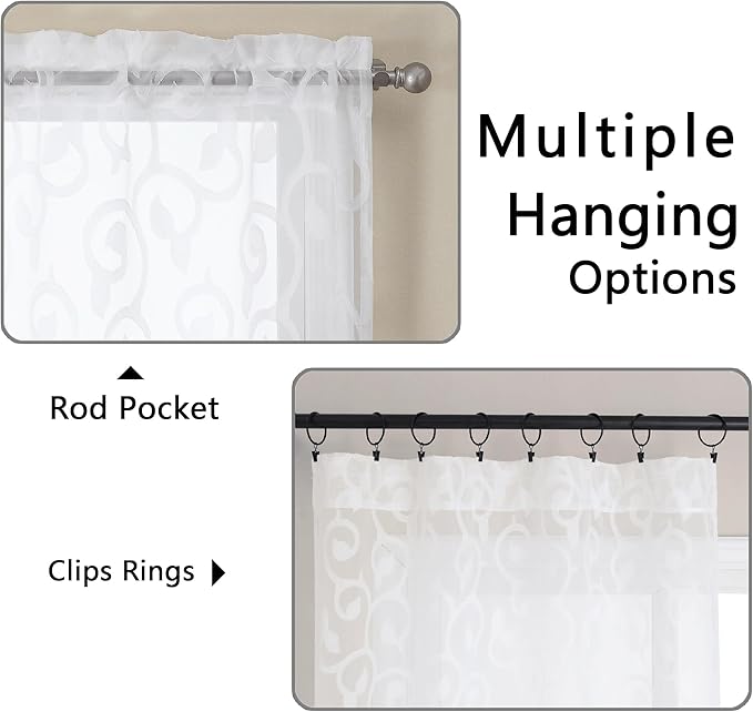 OWENIE Furman Extra Long Sheer White Curtains 96 inches Long for Bedroom Living Room 2 Panels Set, Light Filtering Soft Semi Sheer Jacquard Clip Farmhouse Curtains Rod Pocket Design, 40Wx96L inch