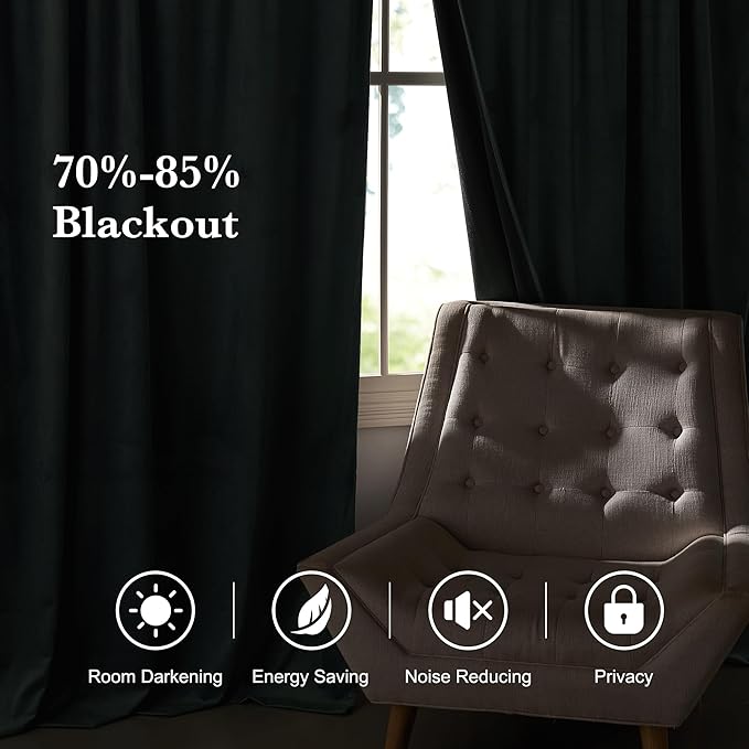 RYB HOME Dusty Blue Velvet Drapes for Baby Boy Bedroom, Thermal Insulated, Light Blocking, Floor-Length Velvet Curtains with Hook Belt for Modern Home Decor, 52" W x L96 L, 2 Panels Set
