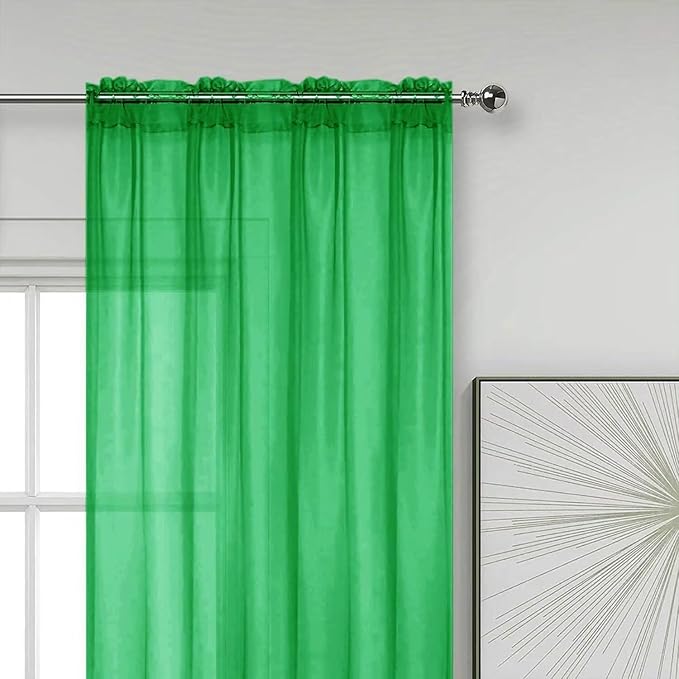 SpaceDresser Basic Rod Pocket Sheer Voile Window Curtain Panels Green 1 Pair 2 Panels 52 Width 36 Inch Long for Kitchen Bedroom Children Living Room Yard（Green, 52W x 36L）