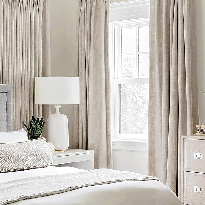 MIULEE 90 Inches Linen Textured Curtains for Bedroom 100% Blackout Thermal Insulated Natural Grommet Room Darkening Curtains & Drapes Luxury Decor for Living Room Nursery 52 x 90 Inch (2 Panels)